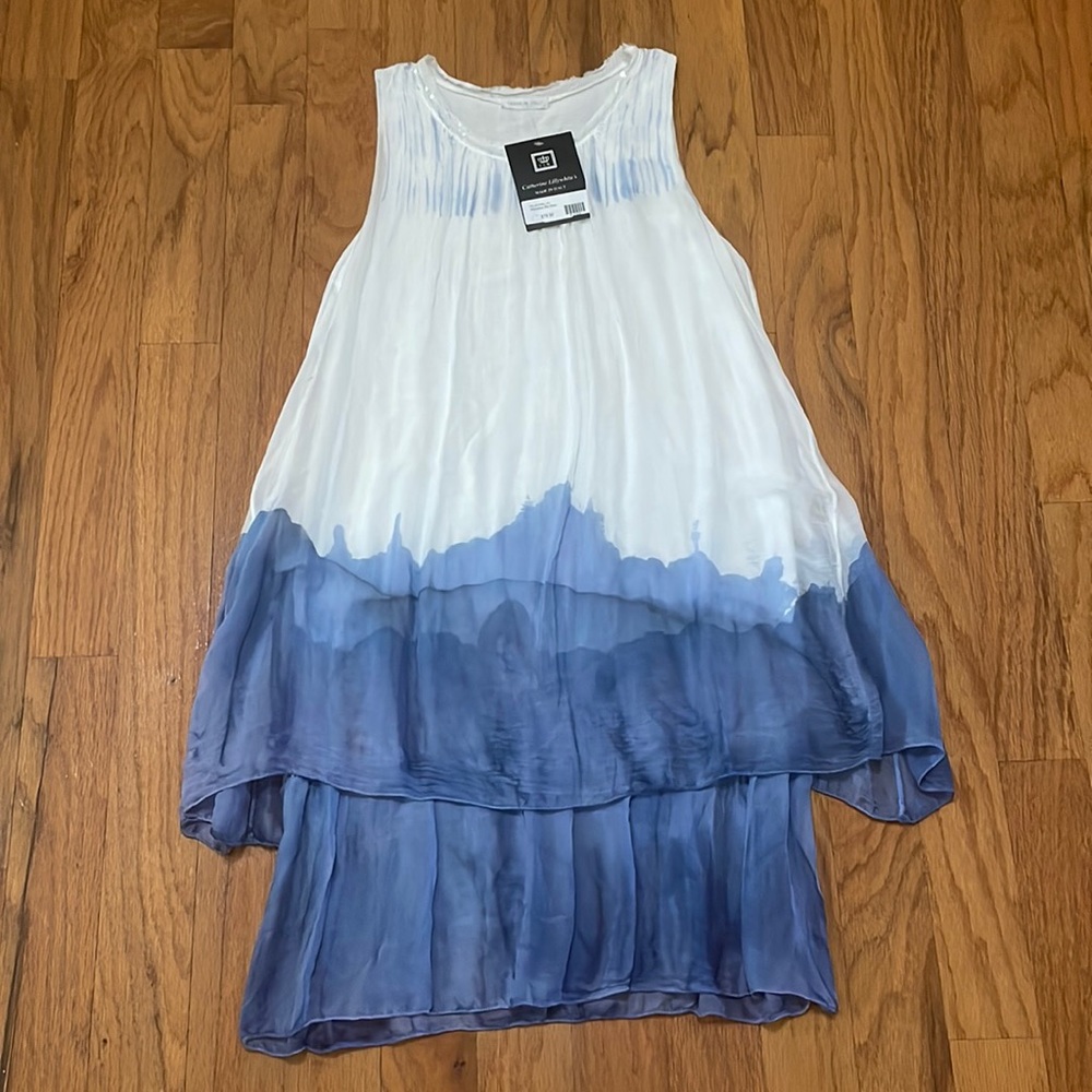 Catherine Lillywhite’s Woman Dress Sleeveless Silk Blue White Dip Dyed NWT O/S